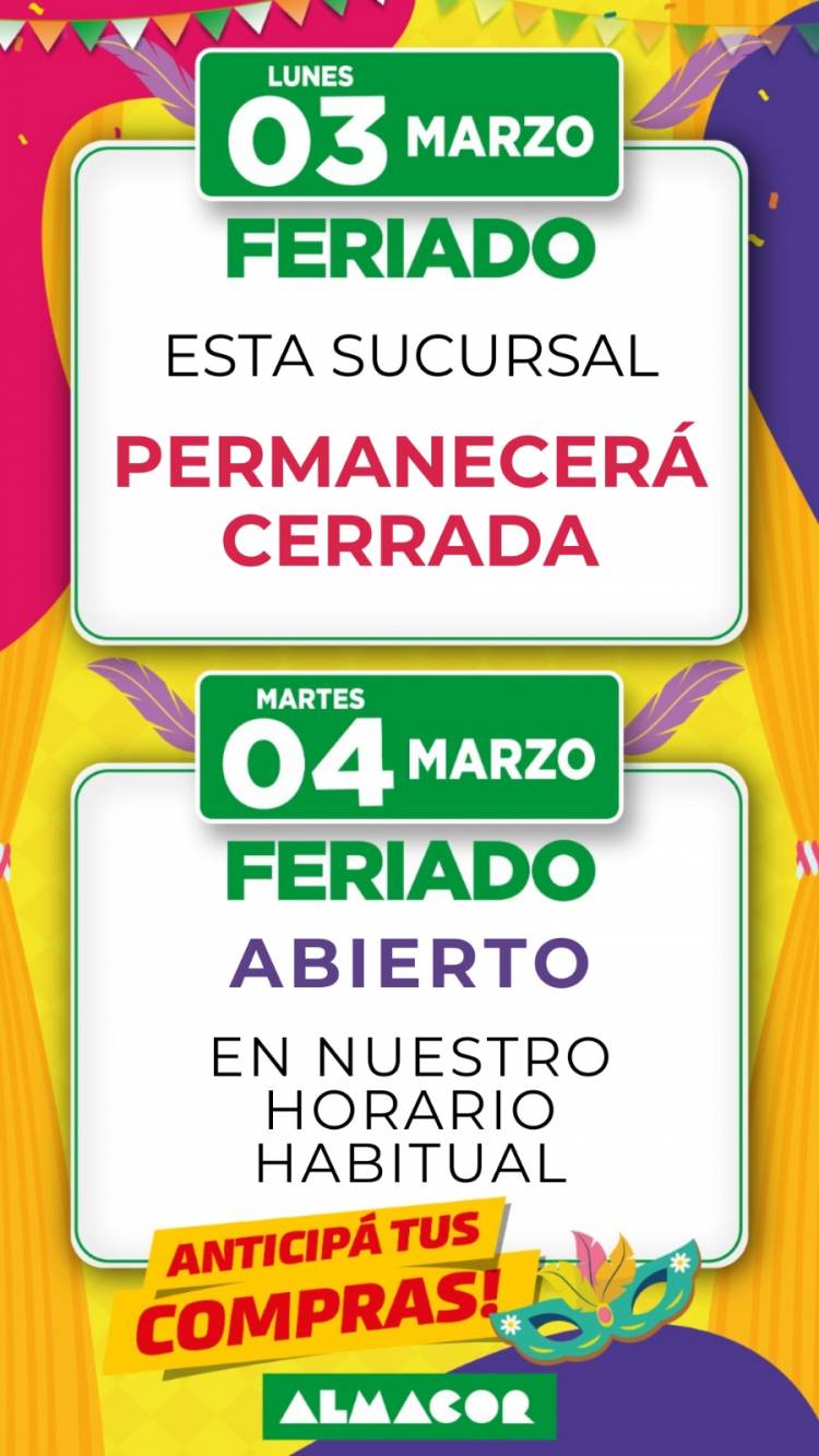 Horario feriado supermercado Almacor