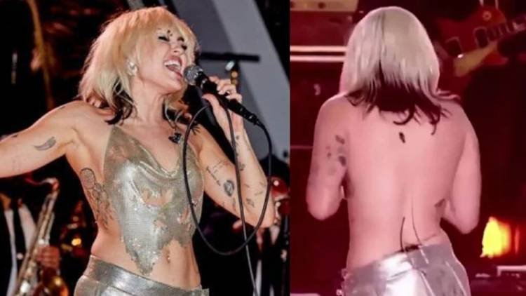 Miley casi queda en «topless» mientras cantaba