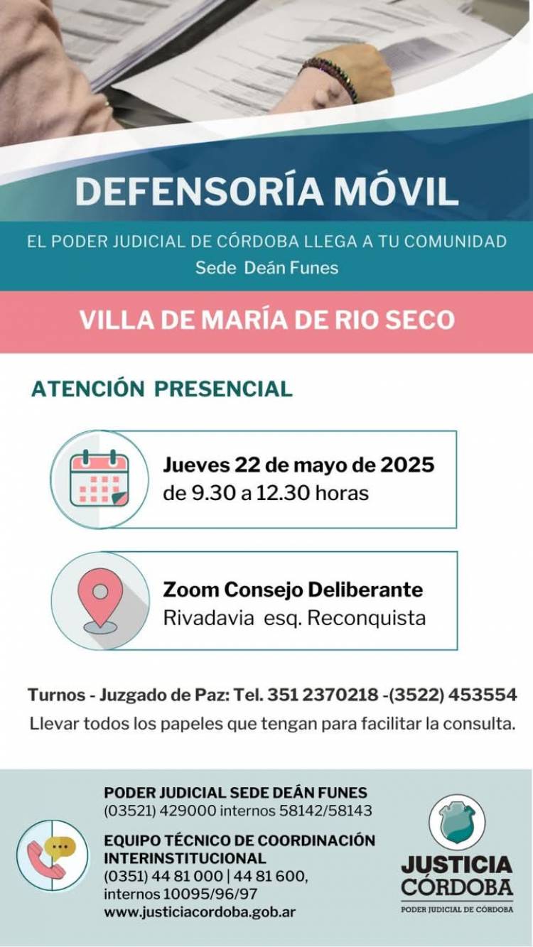 INFORMA LA MUNICIPALIDAD DE VILLA DE MARÍA DEL RÍO SECO